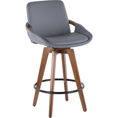 Cosmo 26" Counter Stool in Grey Leatherette & Walnut Finish